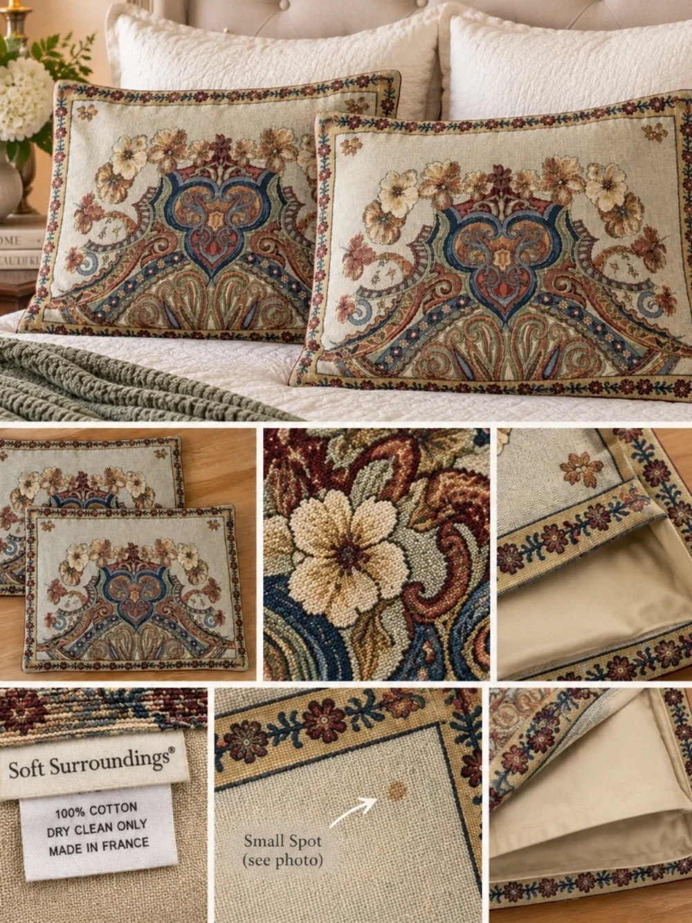 Soft Surroundings Tapestry Pillow Shams Set of 2 Floral Paisley